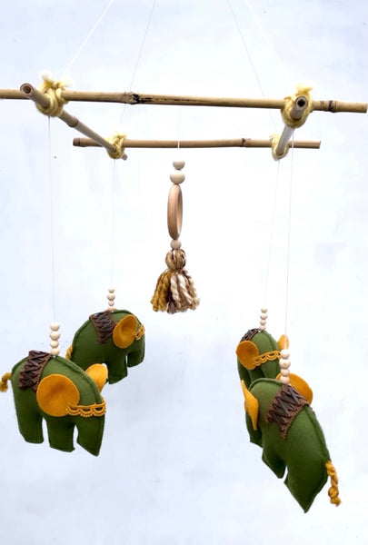 Olive and Mustard Elephant Mobile